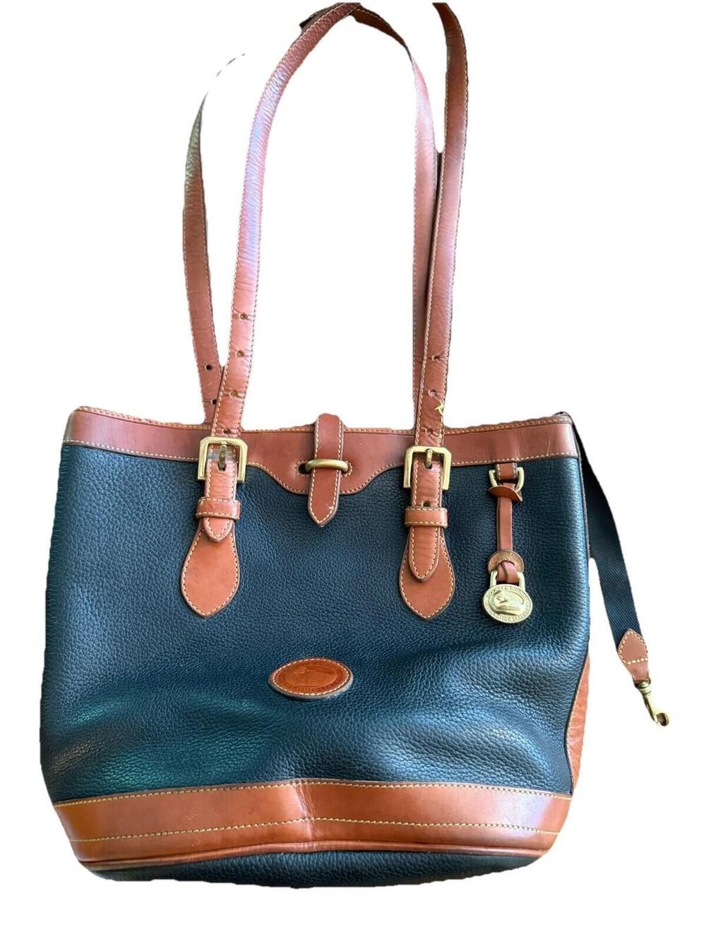 Vintage 90's Dooney & Bourke All Weather Pebble Bucket Leather Tote Shoulder Bag